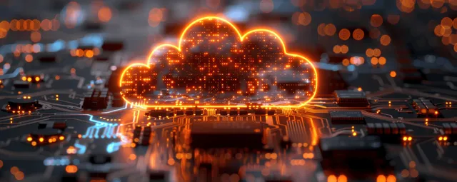 Glowing cloud lock hovering over server racks with encrypted data streams