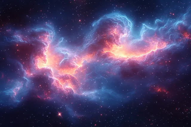 Vibrant cosmic nebula with electric blue energy tendrils across deep starfield