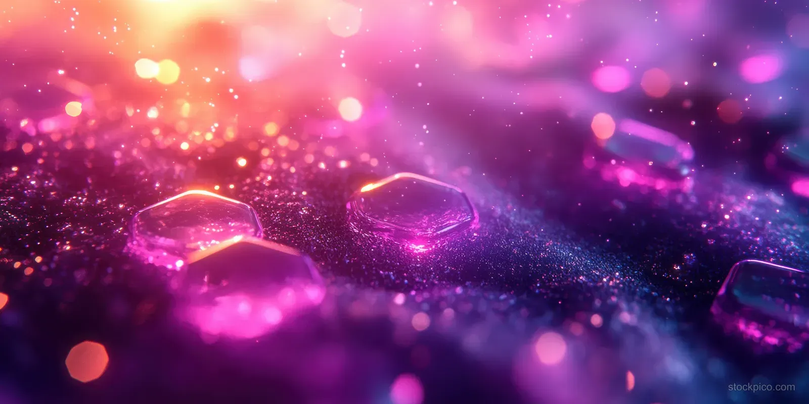 Abstract purple glowing hexagonal pattern resembling a health science network backdrop.