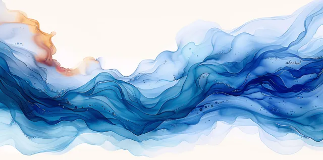 Light blue and turquoise watercolor waves swirl across a bright white background with soft fluid edges.