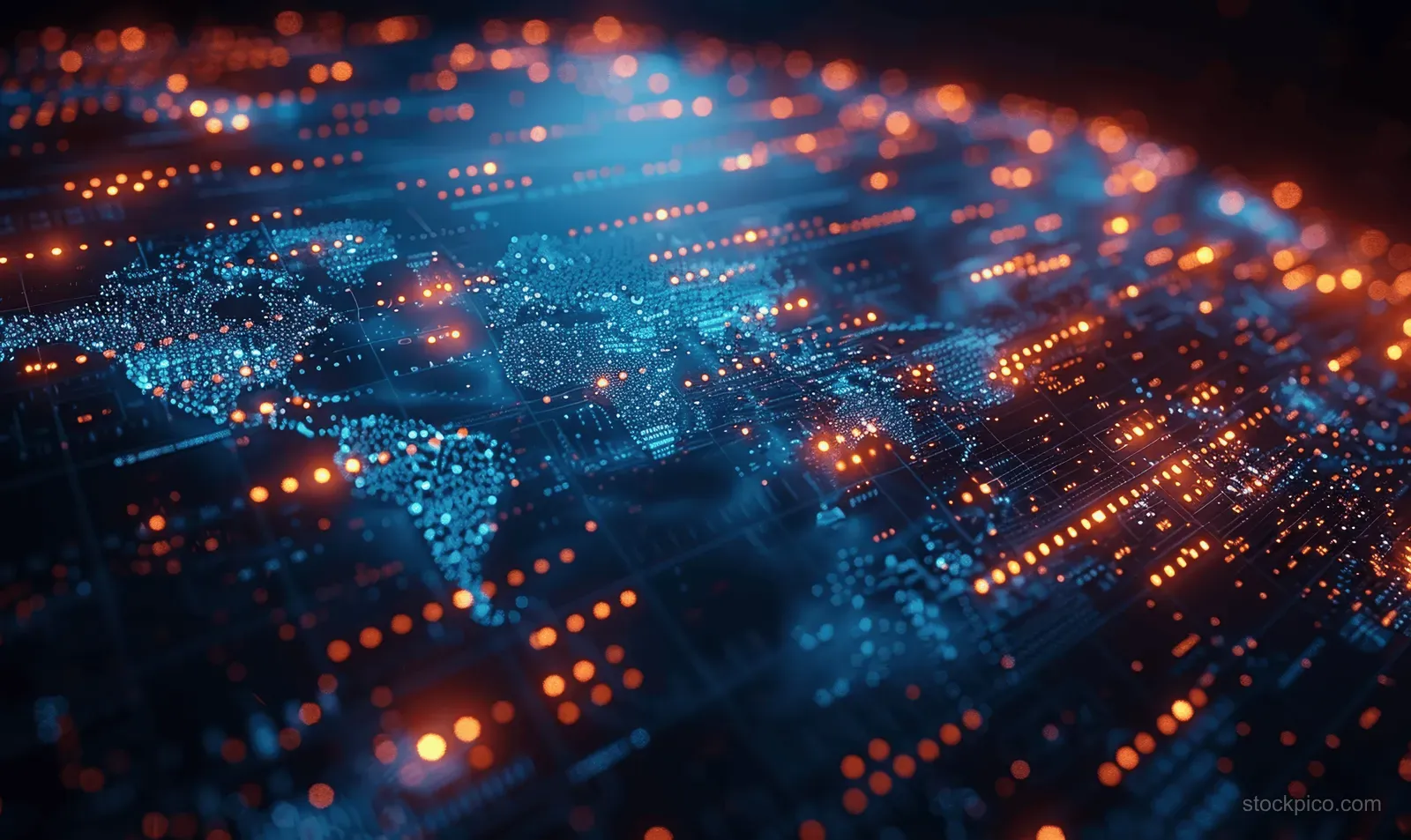 Realistic financial charts displaying stock market trends against a blue technology-inspired data background.