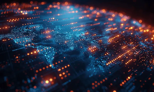 Realistic financial charts displaying stock market trends against a blue technology-inspired data background.