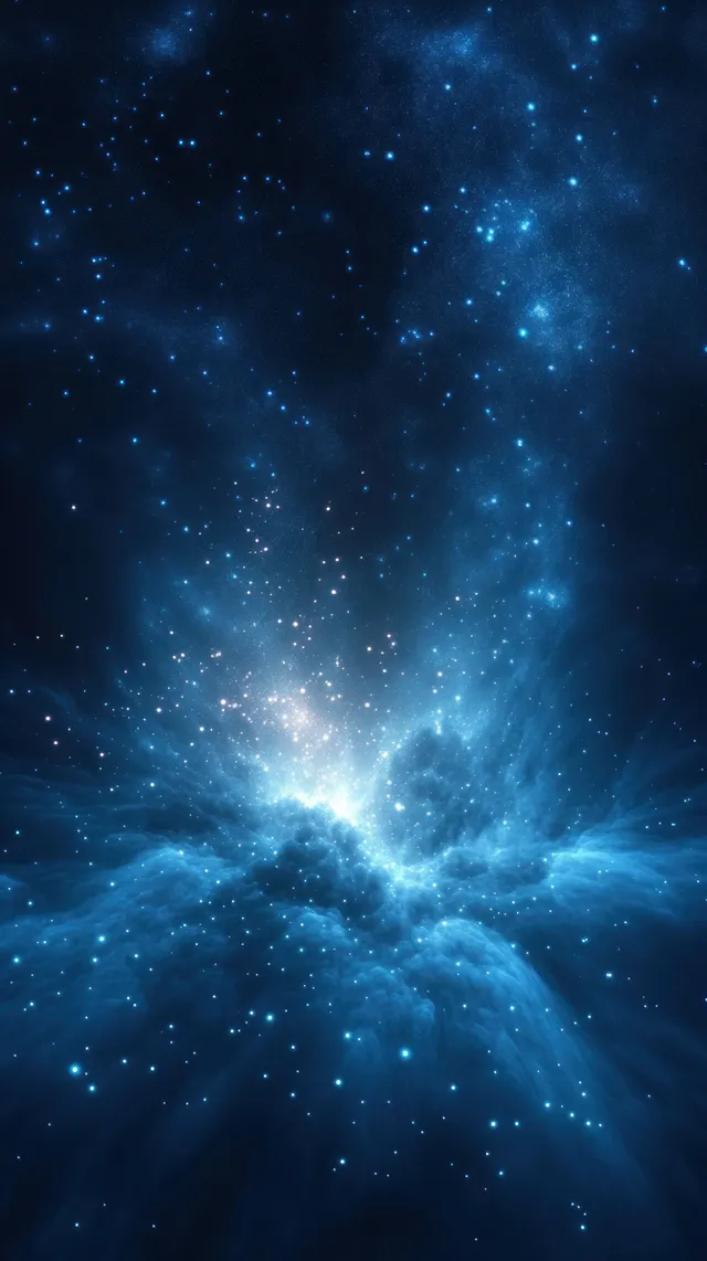 Vast cosmic nebula with glowing blue gas clouds and scattered bright stars across deep space with Interstellar Medium