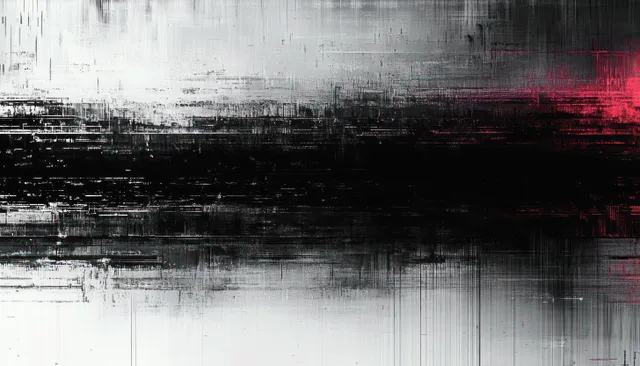 Black and white glitch static texture with red scanline streaks on vintage screen