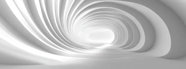 Spiraling white lines forming a tunnel-like abstract corridor with soft ambient light
