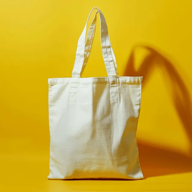 Cotton canvas tote bag mockup on yellow background with blank space for branding