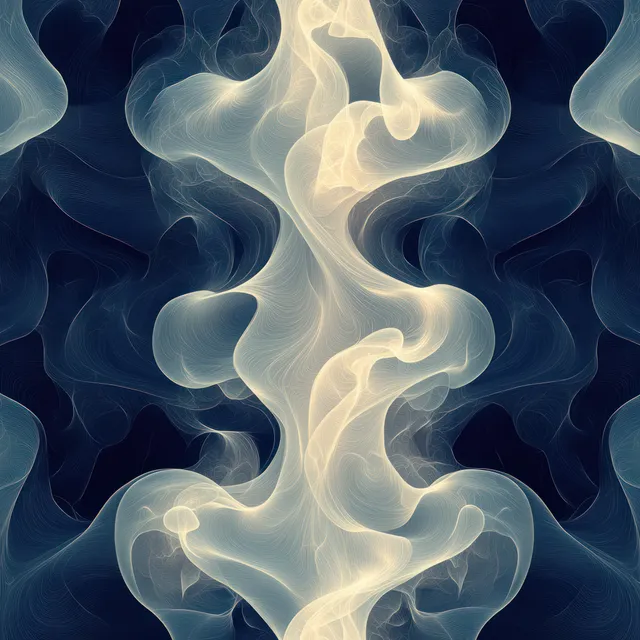 Creamy white ink swirls forming a seamless abstract pattern over deep navy backdrop