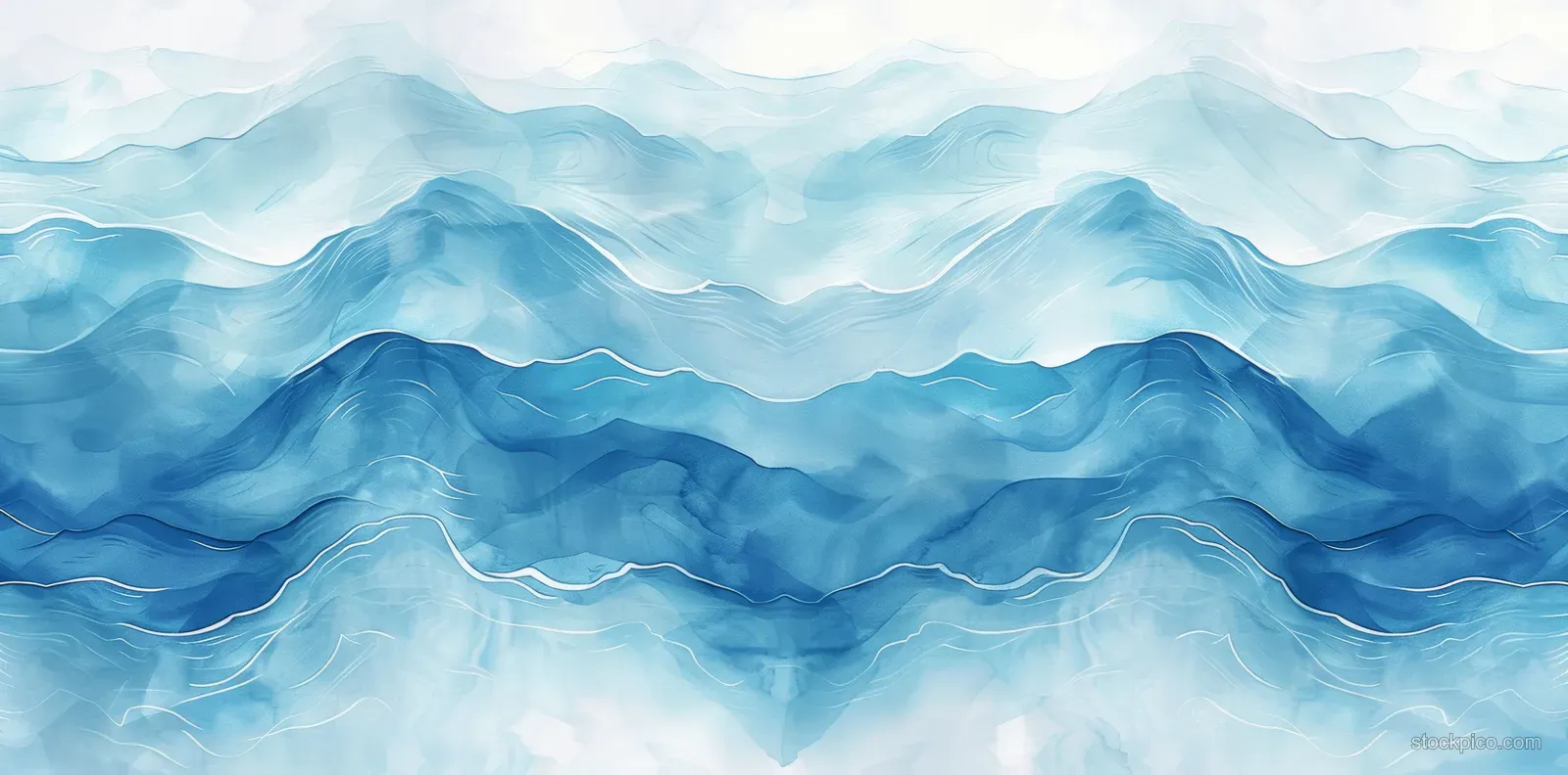 Abstract blue and white watercolor waves layered across a calm banner.