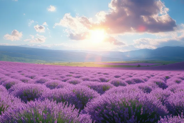 Lavender Field at Sunrise in Provence, France