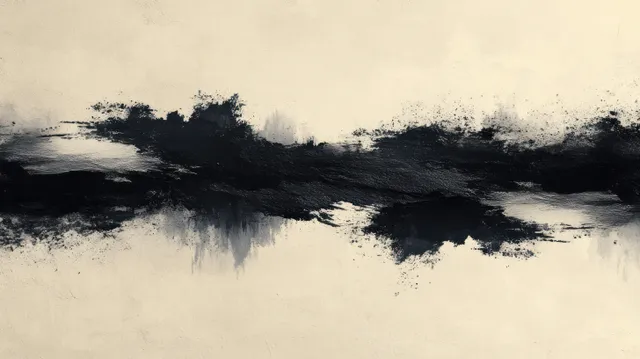 Black ink-wash brushstrokes form a horizontal stripe over a textured beige paper background.