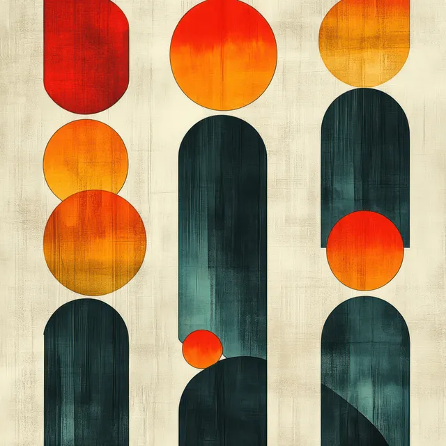 Retro geometric seamless pattern with vertical rounded shapes in earth tones and teal accents