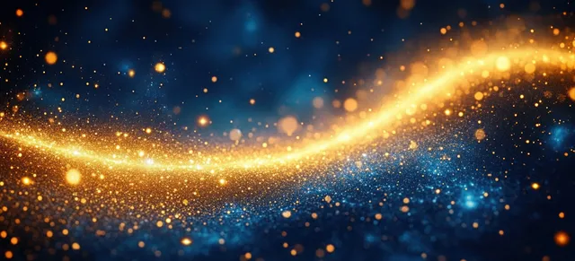 Golden Star Trail Swirling Through Blue Starry Night Background