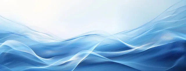 Blue abstract waves sweep across a bright layered background.