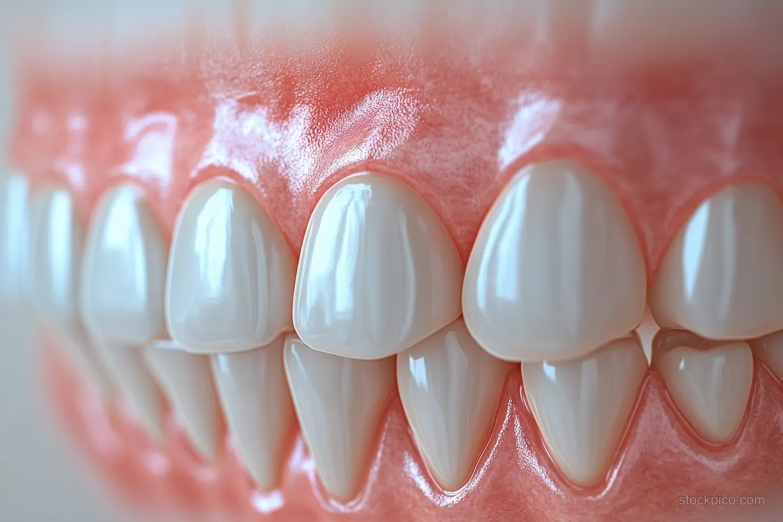 3D close-up of molars with tartar and plaque buildup next to pink gums.