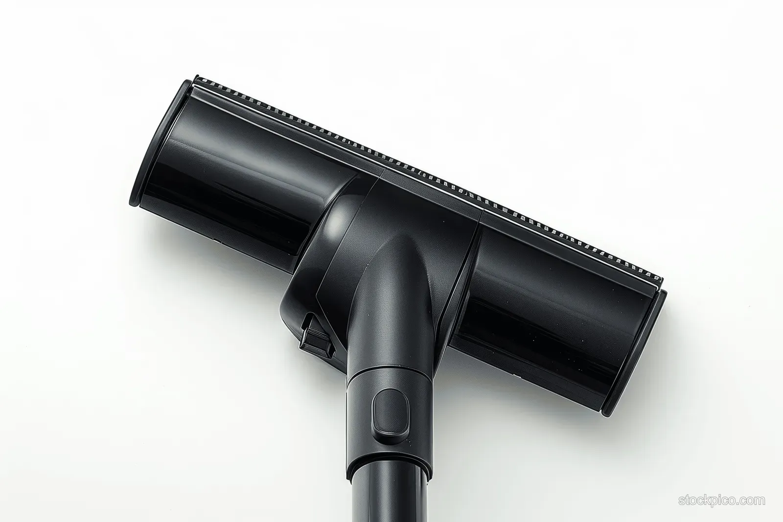 Black vacuum cleaner floor tool with open cover shown from a top view on a white background.