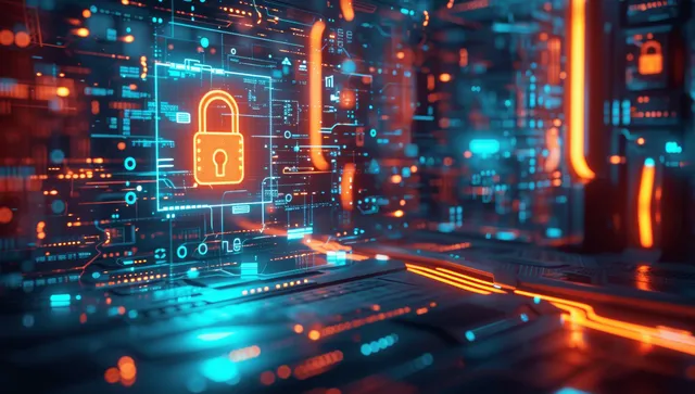 Digital lock icon over network data streams during multi-factor authentication