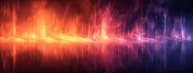 A dark abstract banner shows a purple and orange glowing wave gradient with grainy noise texture.