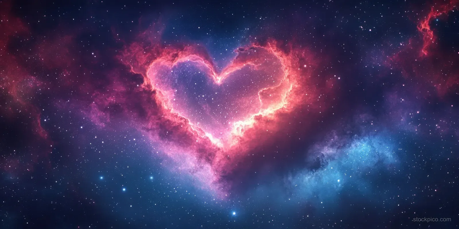 A glowing heart nebula in deep space with colorful gas clouds and scattered stars.