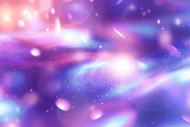 Holographic purple pastel bokeh background with rainbow light flares