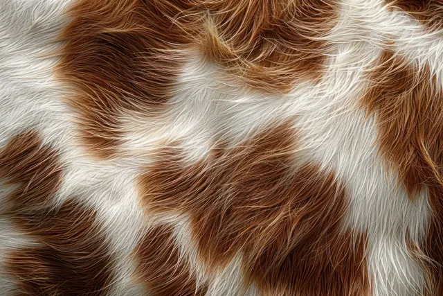 Close-up of brown and white fur strands showing smooth flowing texture and natural color variation