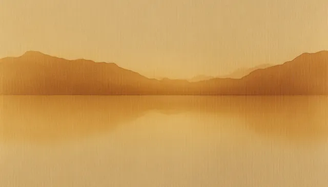 A tranquil minimalist abstract with soft golden gradients and fluid brush-like textures inspired by Japanese ink wash.