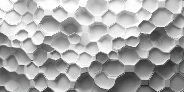 White hexagon honeycomb geometric pattern wallpaper with inset pyramid depth and soft shadows