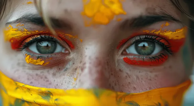 German soccer fan cheering with face paint flag colors at UEFA Euro match