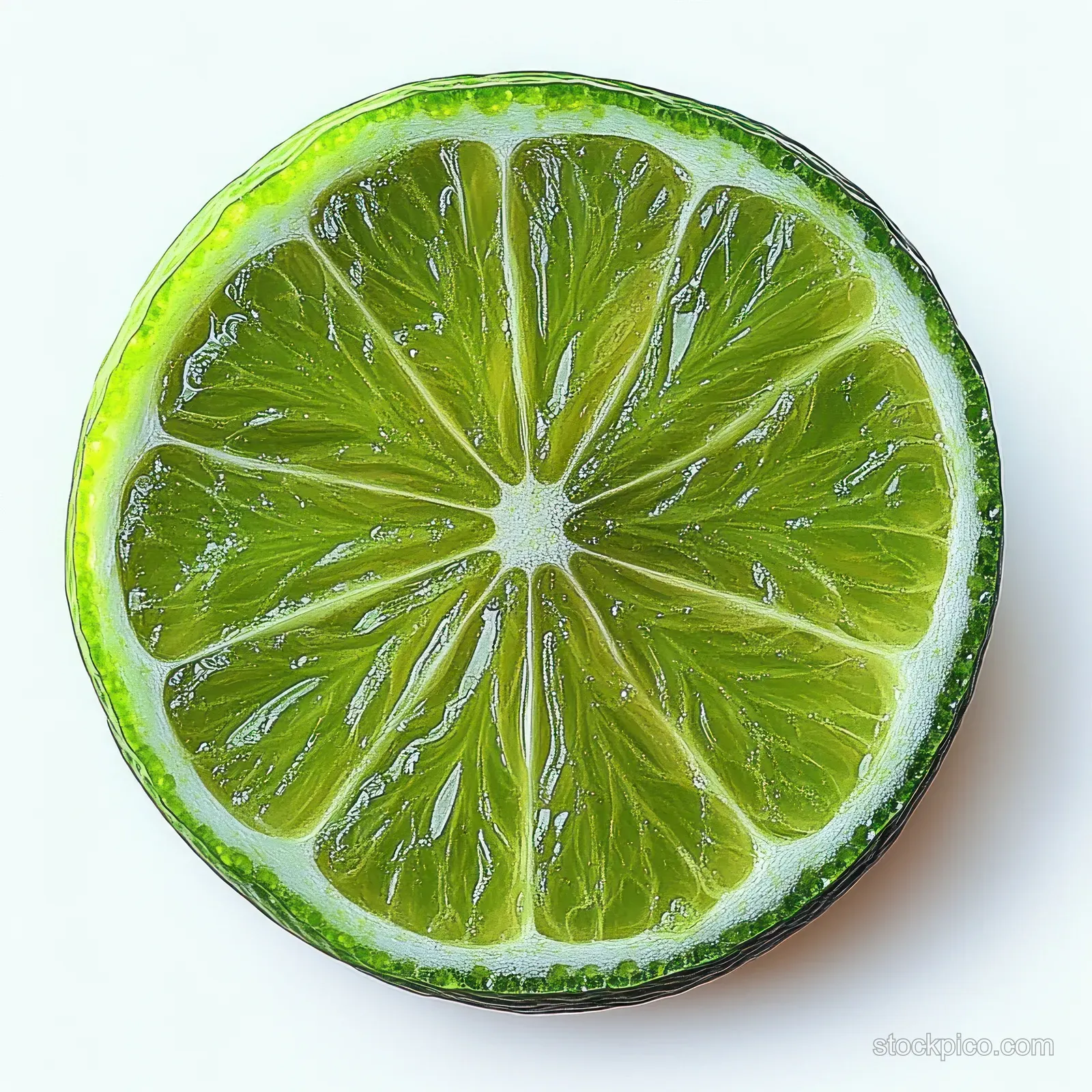Fresh lime half with visible juicy green segments on a clean white background.