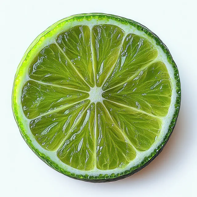 Fresh lime half with visible juicy green segments on a clean white background.