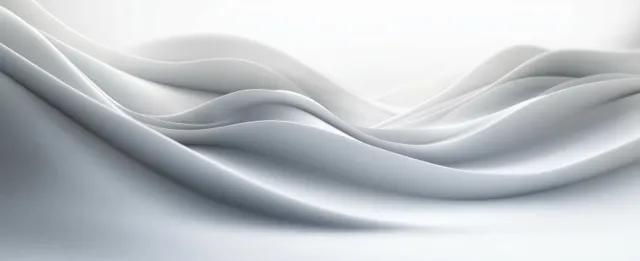 Abstract white wave ribbons flow across a minimal bright background with soft shadows and smooth gradients.