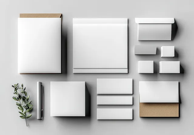 Blank stationery pieces, including envelopes and cards, arranged on white paper under natural light with soft shadows.
