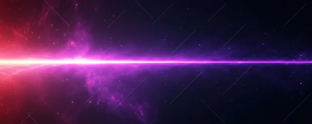 Purple light beam streaks across a dark cosmic background with glowing lens flare and radiating rays.