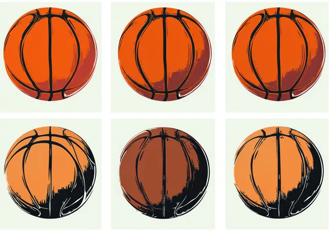 Six illustrated basketballs with orange and black shading arranged in two rows on a light background.
