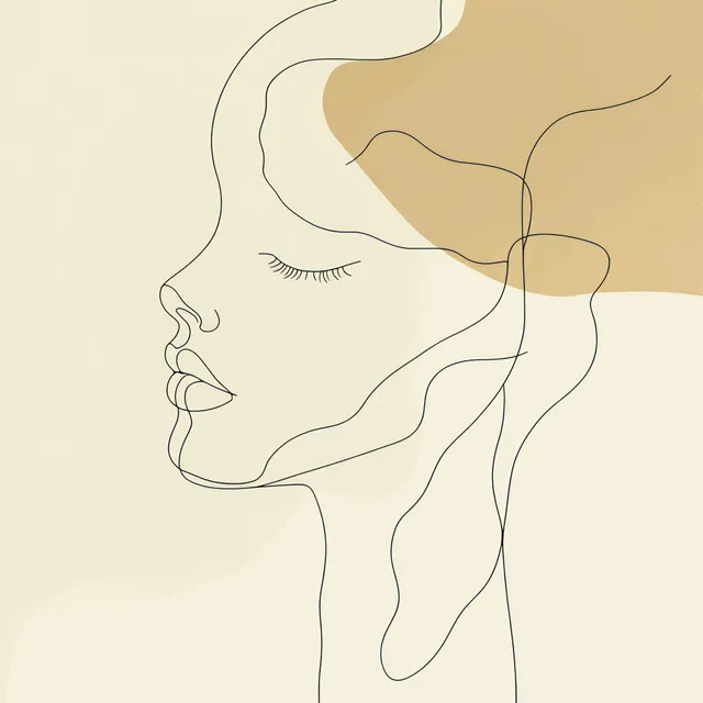 Minimal line art portrait of a sleeping face with graceful hand silhouette at night