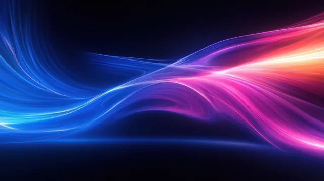 Blue and pink light trails weave into flowing curves across a dark futuristic background