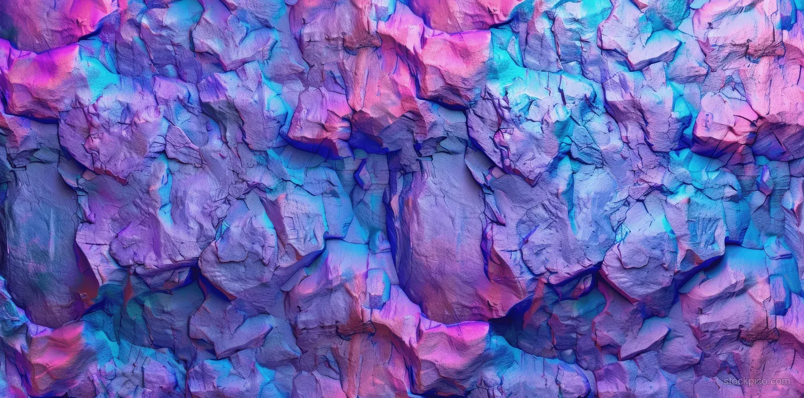 Seamless blue and purple rock wall texture with rough slate stone slabs and grunge surface lighting.