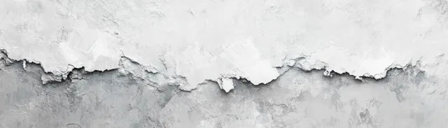 Cracked white plaster wall background with smoky grey grunge texture and torn edges