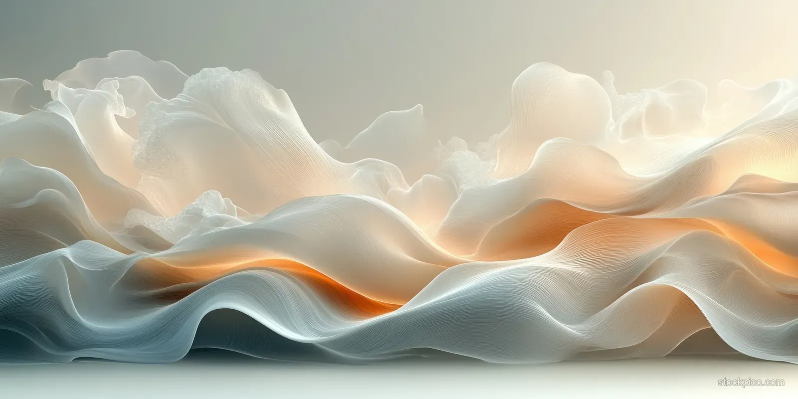 Abstract cream and beige waves ripple across a tiled pattern with soft glowing highlights and layered textures.