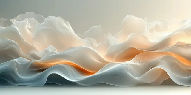 Cream and beige wave crests with flowing ribbon-like highlights across abstract tile pattern