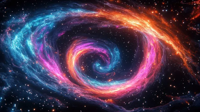 Colorful spiral galaxy with glowing dust clouds and twinkling stars in deep space
