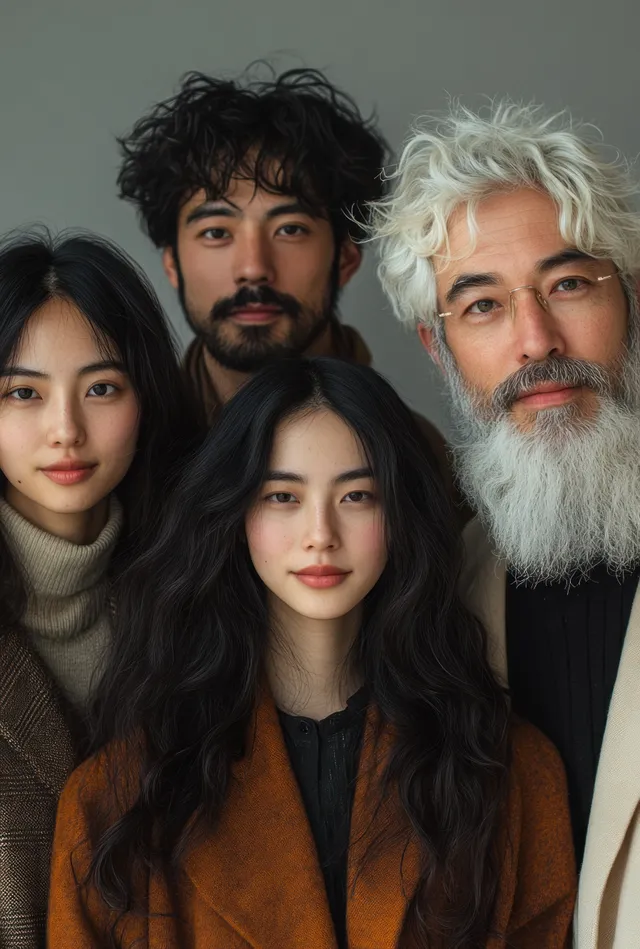 Intergenerational diverse women and men posing together in warm natural studio light