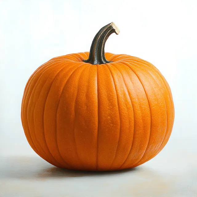Single orange pumpkin resting on white background under natural soft light