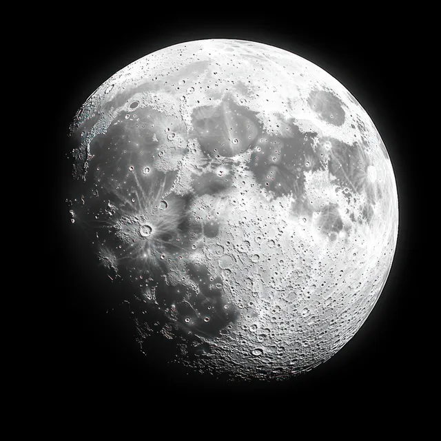 Black and white moon sphere with crater textures under dark night sky glow