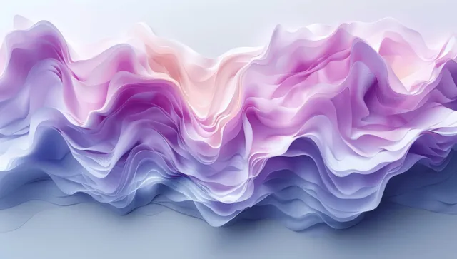 Pastel wavy 3D ribbons flowing across a clean white room floor