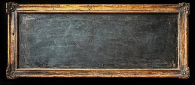 Rectangular chalkboard with an aged wooden frame, scratched black surface, and faint chalk marks.
