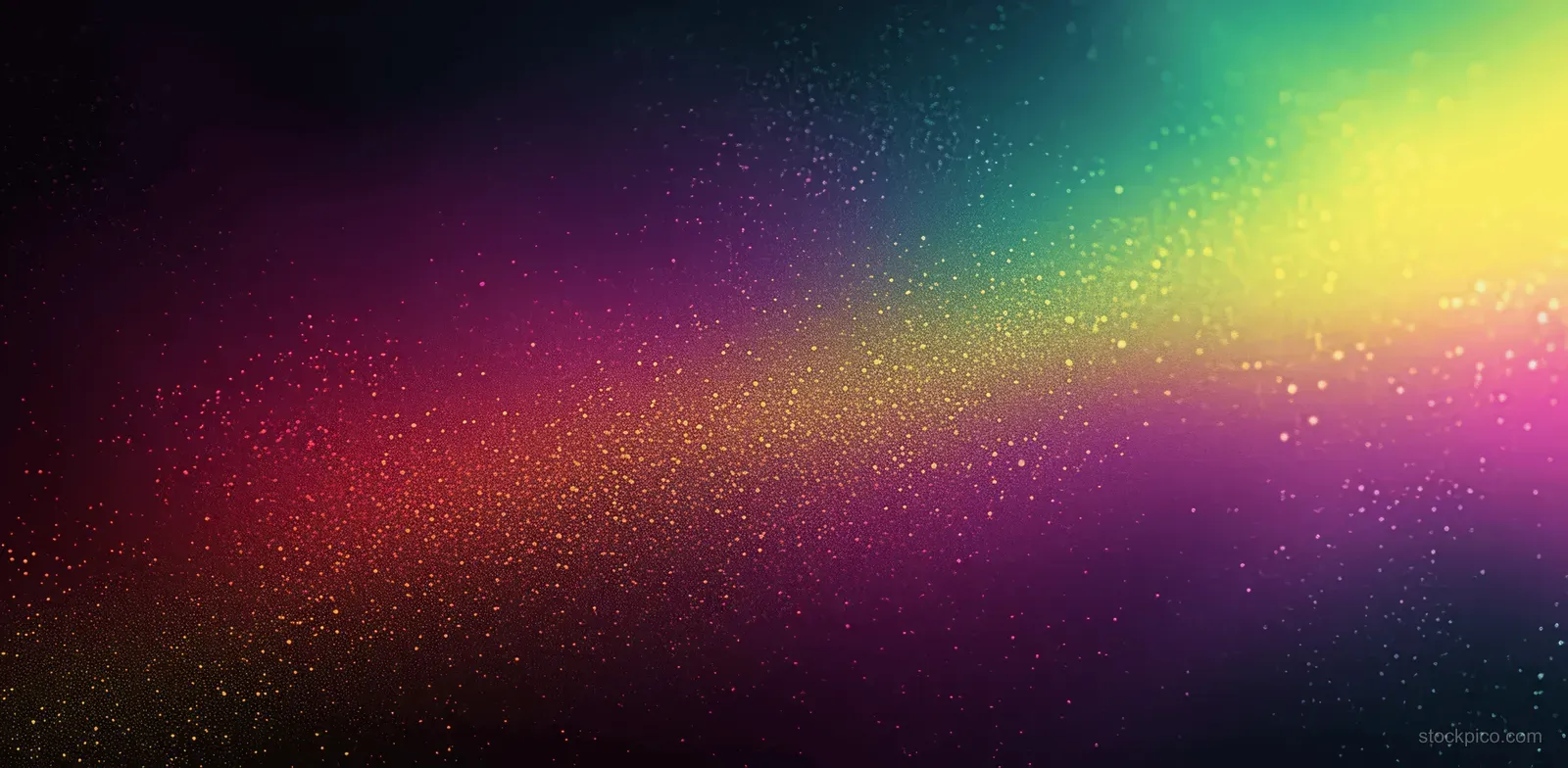 Speckled gradient background in purple, green, and yellow with a soft glowing haze.