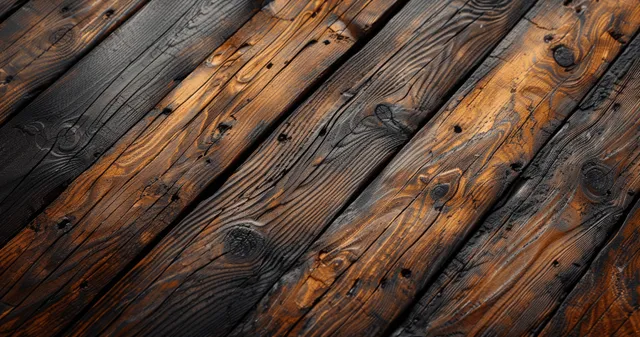 Weathered wooden plank texture with deep grain and warm brown tones