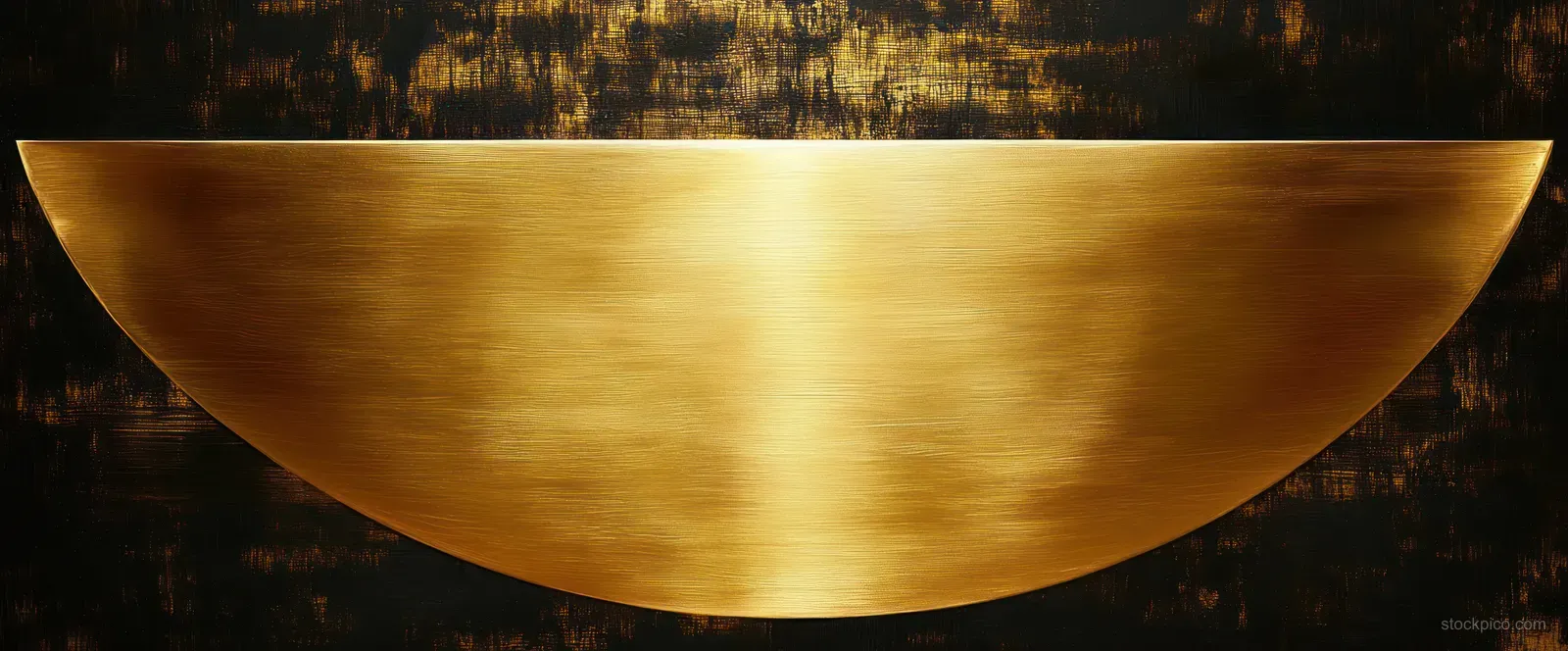 Close-up of a polished gold metal half-disk with reflective highlights and visible brushed texture.