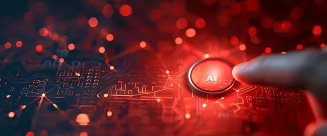 Glowing AI hologram interface with cybersecurity data overlays on futuristic network background