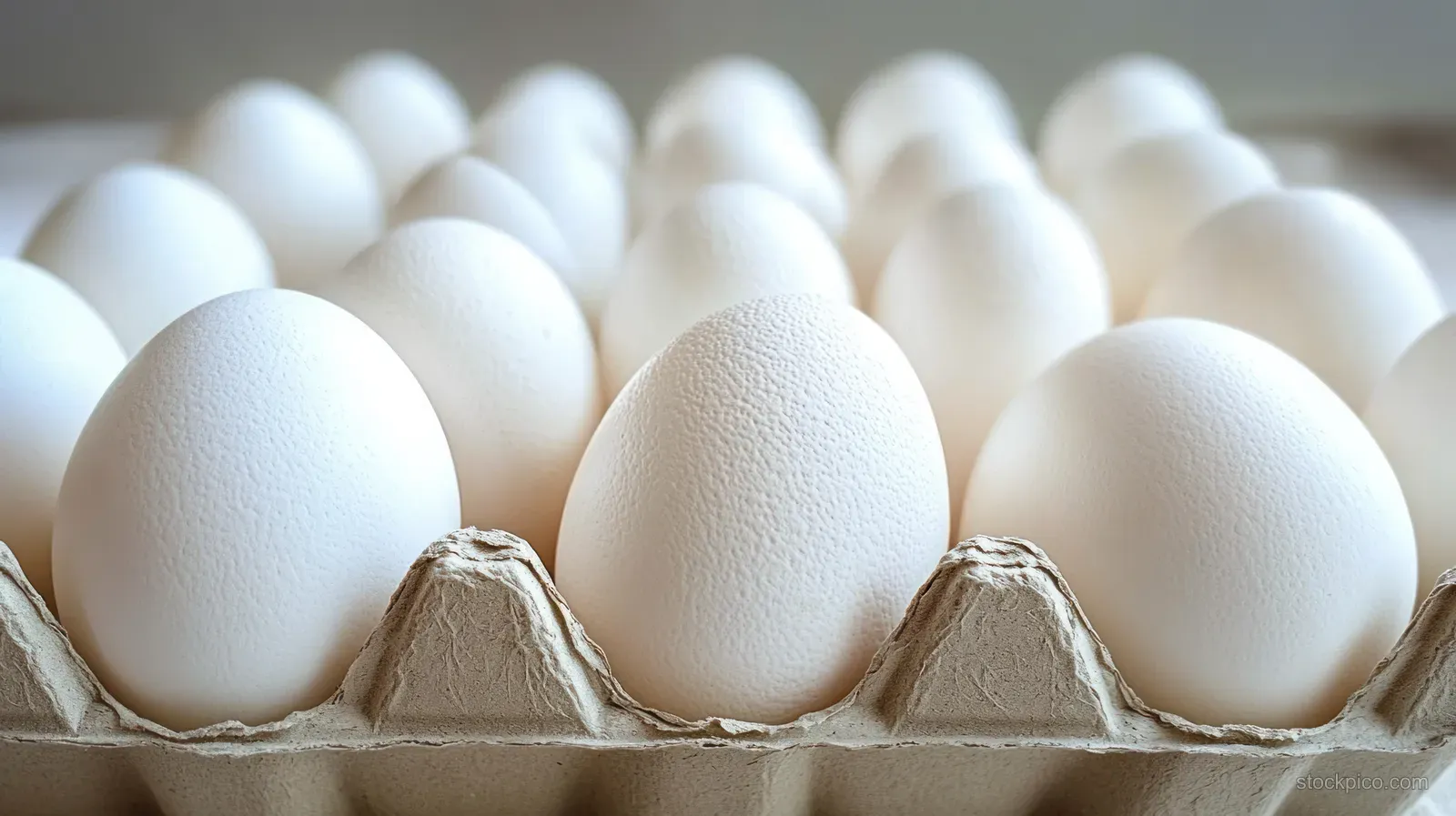White eggs packed in a cardboard carton, showing smooth shells under soft lighting.